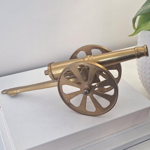 Vintage Brass Cannon Statue: Military Decor - Picture 1 of 4